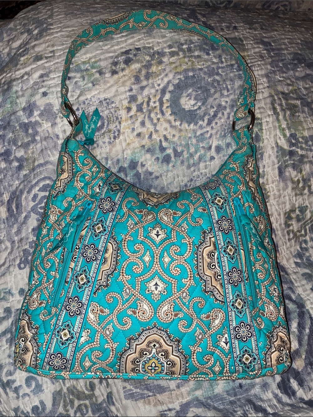 Vera Bradley Totally Turquoise Teal & Brown Tote Bag Shoulder Bag